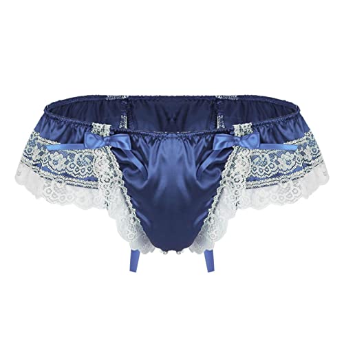 qudang Herren Sissy Höschen Slip Satin Unterhose Shorts Schlüpfer Männer Sexy Unterwäsche Dessous mit Rüschen Herren Crossdressing Kostüm String Tanga （Blau，XL von qudang