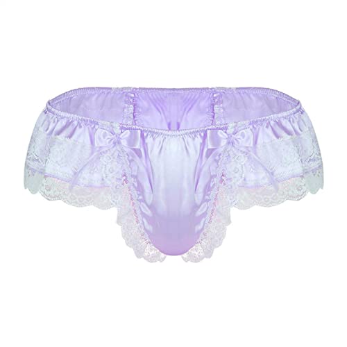 qudang Herren Sissy Höschen Slip Satin Unterhose Shorts Schlüpfer Männer Sexy Unterwäsche Dessous mit Rüschen Herren Crossdressing Kostüm String Tanga （Lila，XL von qudang