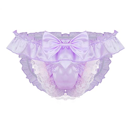 qudang Herren Sissy Höschen Slip Satin Unterhose Shorts Schlüpfer Männer Sexy Unterwäsche Dessous mit Rüschen Herren Crossdressing Kostüm String Tanga （Lila，XL von qudang