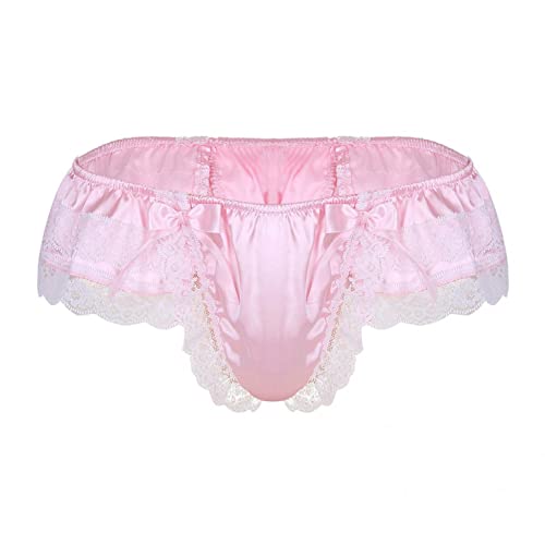 qudang Herren Sissy Höschen Slip Satin Unterhose Shorts Schlüpfer Männer Sexy Unterwäsche Dessous mit Rüschen Herren Crossdressing Kostüm String Tanga （Rosa，L von qudang