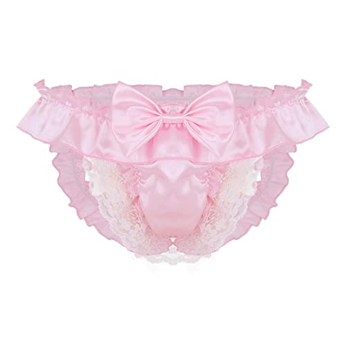 qudang Herren Sissy Höschen Slip Satin Unterhose Shorts Schlüpfer Männer Sexy Unterwäsche Dessous mit Rüschen Herren Crossdressing Kostüm String Tanga （Rosa，L von qudang