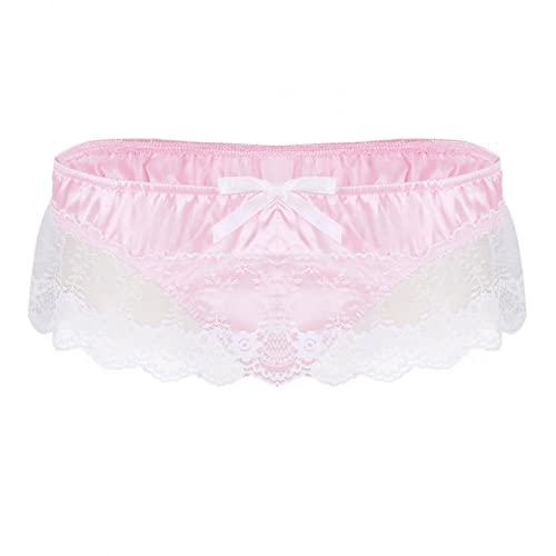 qudang Herren Sissy Höschen Slip Satin Unterhose Shorts Schlüpfer Männer Sexy Unterwäsche Dessous mit Rüschen Herren Crossdressing Kostüm String Tanga （Rosa，L von qudang