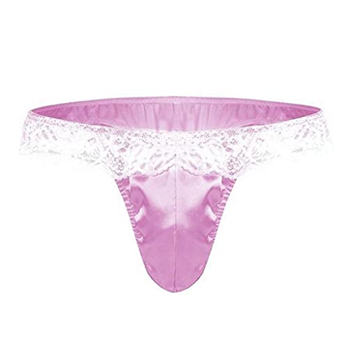 qudang Herren Sissy Höschen Slip Satin Unterhose Shorts Schlüpfer Männer Sexy Unterwäsche Dessous mit Rüschen Herren Crossdressing Kostüm String Tanga （Rosa，XL von qudang