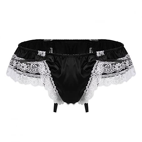 qudang Herren Sissy Höschen Slip Satin Unterhose Shorts Schlüpfer Männer Sexy Unterwäsche Dessous mit Rüschen Herren Crossdressing Kostüm String Tanga （Schwarz，M von qudang