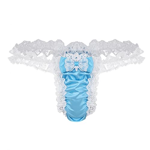 qudang Herren Spitzen String-Tanga Sissy Höschen Slip Satin Unterhose Männer Sexy Slips Erotik Unterwäsche Shorts Schlüpfer Reizunterwäsche （Blau ，XL von qudang