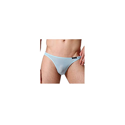 qudang Herren Strings Tanga Transparent EIS Seide Sexy Unterwäsche Männer Mini Slips Low-Rise Erotik Unterhose Sissy Dessous Klassische Strings Geschenk （Blau，L von qudang