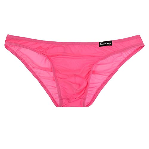 qudang Herren Strings Tanga Transparent EIS Seide Sexy Unterwäsche Männer Mini Slips Low-Rise Erotik Unterhose Sissy Dessous Klassische Strings Geschenk （Rosa，L von qudang