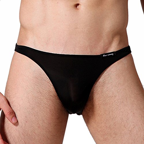 qudang Herren Strings Tanga Transparent EIS Seide Sexy Unterwäsche Männer Mini Slips Low-Rise Erotik Unterhose Sissy Dessous Klassische Strings Geschenk （Schwarz，L von qudang