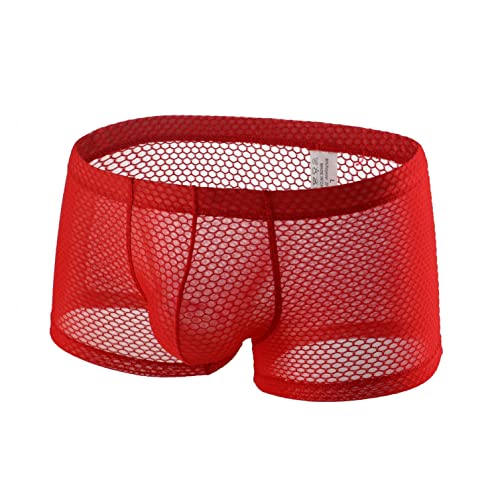 qudang Herren Transparent Boxershorts Mesh Hipster Sexy Unterwäsche Low Rise Unterhosen Männer Boxer Briefs Autmungsaktiv Sportunterhose Netz Herrenunterwäsche （Rot ，M von qudang