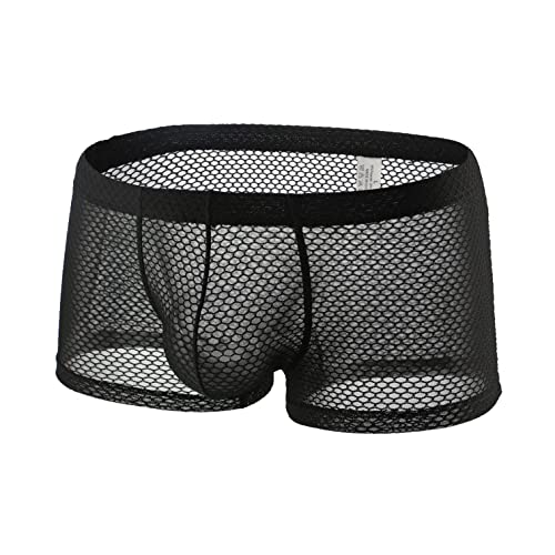 qudang Herren Transparent Boxershorts Mesh Hipster Sexy Unterwäsche Low Rise Unterhosen Männer Boxer Briefs Autmungsaktiv Sportunterhose Netz Herrenunterwäsche （Schwarz ，M von qudang