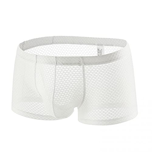 qudang Herren Transparent Boxershorts Mesh Hipster Sexy Unterwäsche Low Rise Unterhosen Männer Boxer Briefs Autmungsaktiv Sportunterhose Netz Herrenunterwäsche （Weiß ，M von qudang