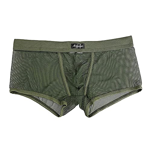 qudang Herren Transparent Boxershorts Mesh Hipster Sexy Unterwäsche Männer Low Rise Unterhosen Boxer Briefs Autmungsaktiv Stretch Sportunterhose Netz Retroshorts （Armeegrün ，M von qudang