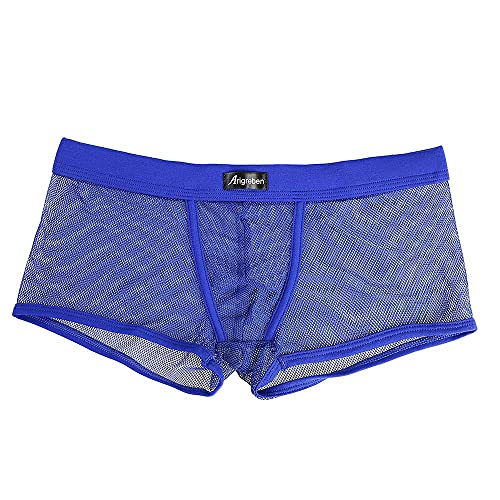 qudang Herren Transparent Boxershorts Mesh Hipster Sexy Unterwäsche Männer Low Rise Unterhosen Boxer Briefs Autmungsaktiv Stretch Sportunterhose Netz Retroshorts （Blau ，M von qudang