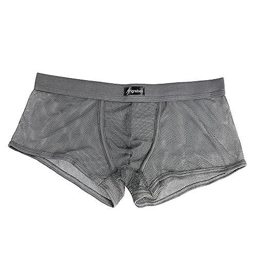 qudang Herren Transparent Boxershorts Mesh Hipster Sexy Unterwäsche Männer Low Rise Unterhosen Boxer Briefs Autmungsaktiv Stretch Sportunterhose Netz Retroshorts （Grau ，L von qudang