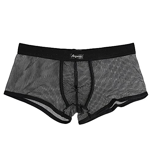 qudang Herren Transparent Boxershorts Mesh Hipster Sexy Unterwäsche Männer Low Rise Unterhosen Boxer Briefs Autmungsaktiv Stretch Sportunterhose Netz Retroshorts （Schwarz ，L von qudang