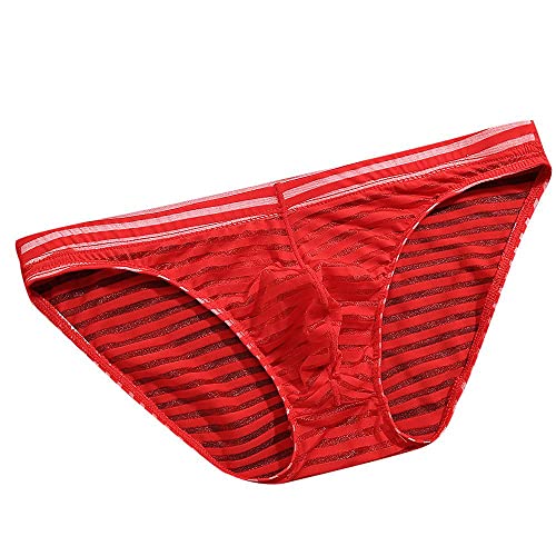 qudang Herren Transparent Slips EIS Seide Strings Streifen Tanga Männer Men Erotik Bikinis Sexy Unterwäsche Unterhosen Clubwear Minislip （Rot, L von qudang