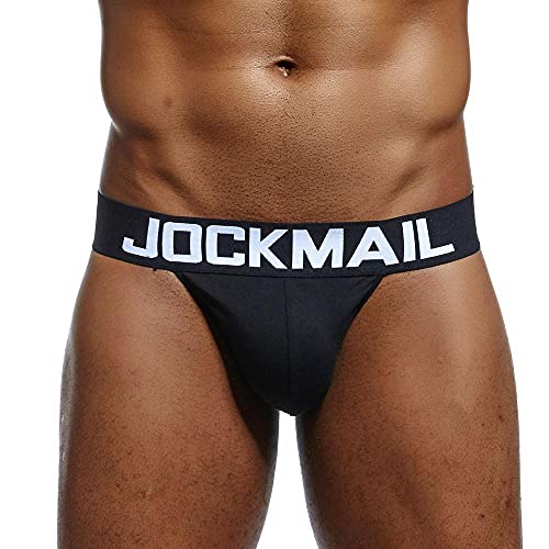 qudang Jock Herren Strings Tanga Jockstrap Sport Hipster Unterwäsche Männer Schlüpfer Slips Stretch Unterhosen Bequeme Minislip Fahrrad Gym Pack Breathable Zeige Die Hüften Thong （Schwarz, L von qudang