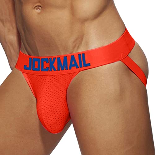 qudang Jockstrap Herren String Tanga,Baumwolle Unterwäsche Männer Slips Thong Sport G-String Low-Rise Sportunterwäsche String Gay Suspensorium Tiefschutz elastisch(L, Orange) von qudang