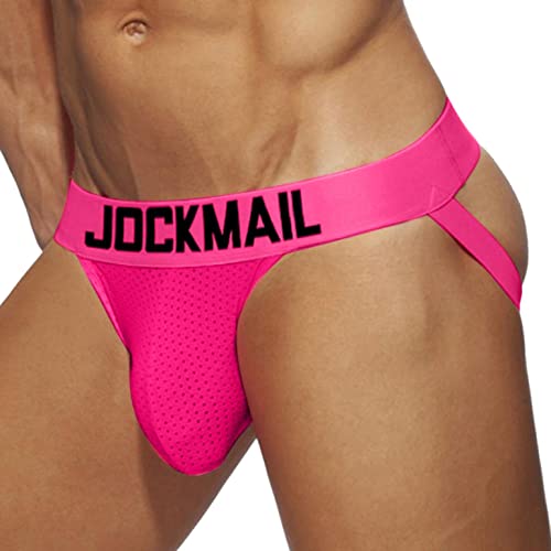 qudang Jockstrap Herren String Tanga,Baumwolle Unterwäsche Männer Slips Thong Sport G-String Low-Rise Sportunterwäsche String Gay Suspensorium Tiefschutz elastisch(M, Rosa) von qudang