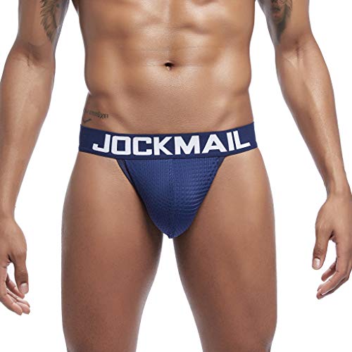 qudang Jockstrap Herren Tanga Männer String Sport Baumwolle Unterwäsche Fahrrad Gym Pack Breathable Zeige Die Hüften Thong G-String Unterhosen aus weichem Baumwoll Stretch Minislip （Blau, M von qudang