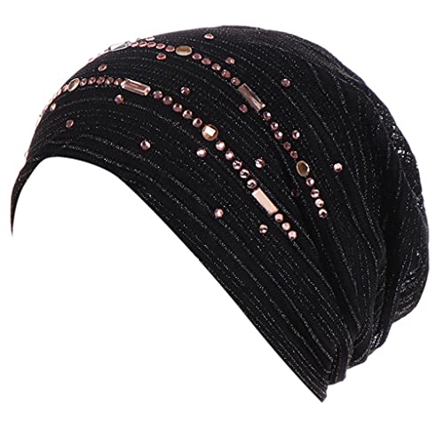 qudang Spitze Mütze Damen Chemo Hut Beanie Kopftuch Stretch Turban Schal Kopfbedeckungen Kopf Wraps Stirnband Nachtschlafkappe Hut für Frauen, Schwarz, Einheitsgröße von qudang