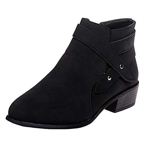 qudang Stiefeletten Damen Ankle Boots mit Blockabsatz Reißverschluss Retro-Stil Kurze Stiefel Cowboystiefel Spitzschuh Frauen Klassischer Bequem Spitzschuhe Kurze Stiefeletten Winter Schuhe von qudang