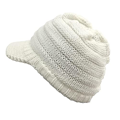 qudang Strickmütze Damen Winter Beanie Mütze mit Schirm Fleece Visor Beanie Schirmmütze Warme Wintermütze für den Frühling Herbst Winter von qudang