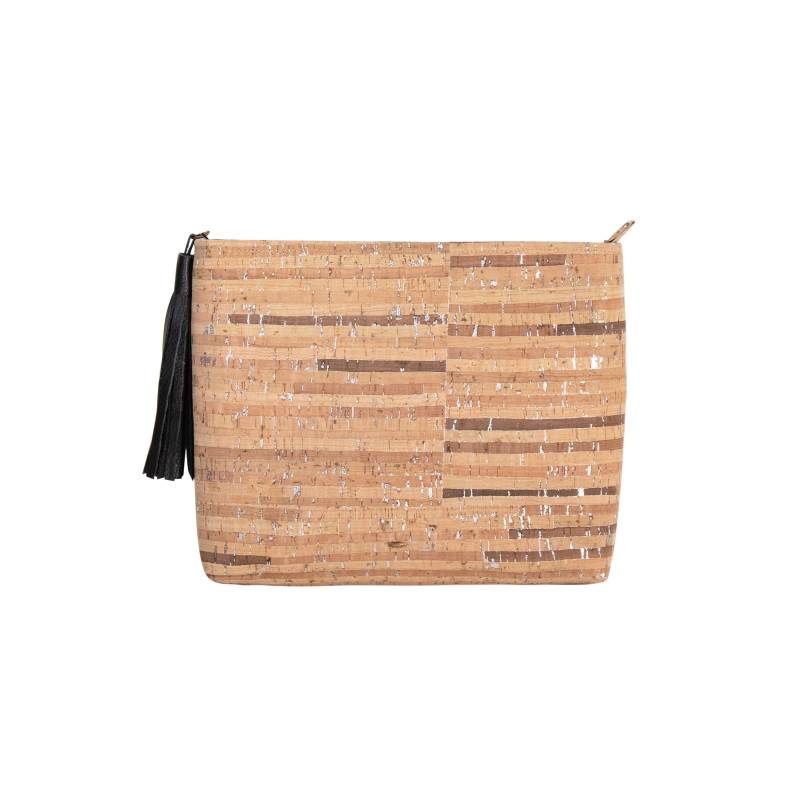 Kork-Handtasche-Clutch-Beutel-Eco Freundliche Tasche-Silber Beutel-Kork Geldbörse-Reißverschluss Beutel-Braun Streifen-Brautjungfer von queserabags
