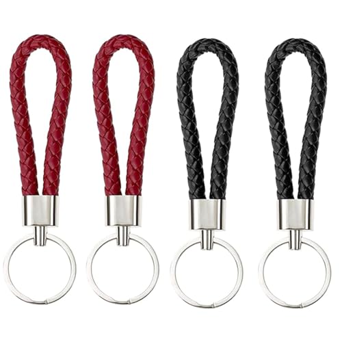 qufzdopv Geflochtenes Leder Schlüsselanhänger,Schlüsselanhänger Lederband Schlüsselband，Schlüsselband kurz Schlüsselhalter Schlüsselring für Auto,Motorrad und Haus Schlüssel (4) von qufzdopv