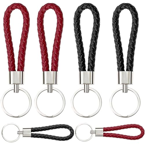 qufzdopv Geflochtenes Leder Schlüsselanhänger,Schlüsselanhänger Lederband Schlüsselband，Schlüsselband kurz Schlüsselhalter Schlüsselring für Auto,Motorrad und Haus Schlüssel (6) von qufzdopv