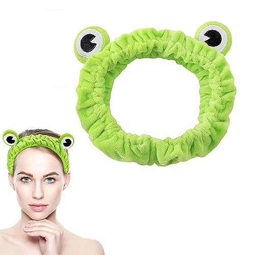 qufzdopv Śliczna żaba opaska na czoło,Süßes Frosch-Stirnband, Schmink Haarband, Elastische Korallen Fleece Haarbänder, für Gesicht Waschen, Make-up, Dusche,Spa, Yoga von qufzdopv