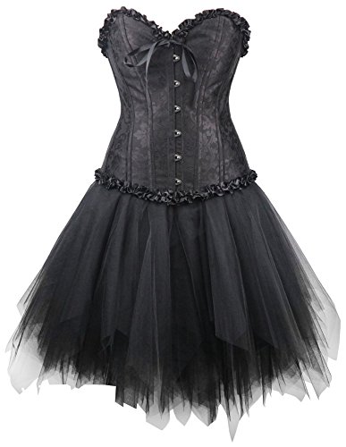 r-dessous Corsagenkleid schwarz Corsage + Mini Rock Petticoat Kleid Korsett Top Gothic Steampunk große Größen Groesse: M von r-dessous