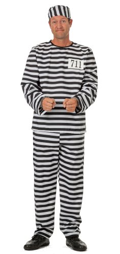 r-dessous Exclusives Herren Sträfling/Häfting Kostüm mit Kappe Knacki Knast Sträflingskostüm Mottoparty (XXL-3XL, schwarz/Weiss) von r-dessous
