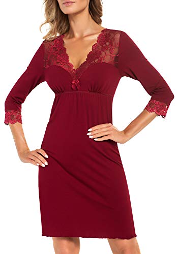 r-dessous Exklusives Damen Nachtkleid Langarm Negligee Sleepshirt Viskose Nachtwäsche Nachthemd Dessous Groesse, Rot, 42 von r-dessous