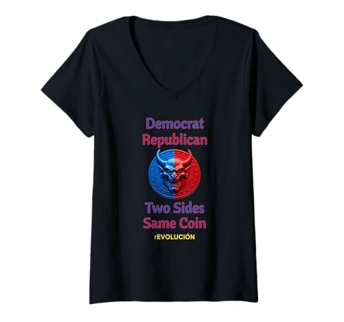 Damen Demokraten Republikaner Zwei Seiten Gleiche Münze T-Shirt mit V-Ausschnitt Damen Demokraten Republikaner Zwei Seiten Gleiche Münze T-Shirt mit V-Ausschnitt von rEVOLUCION