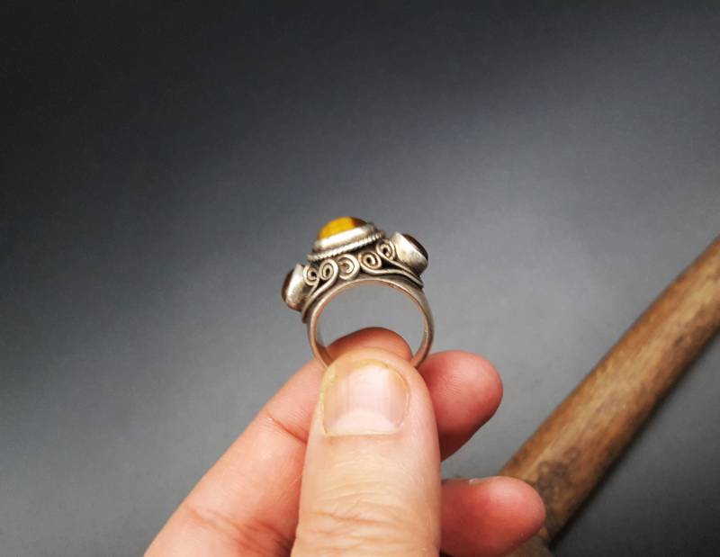Vintage Silber Ring Mit Schöne Tigerauge 3 Cacochons von rabahvintage