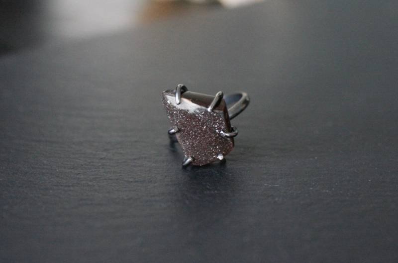 Natürlicher Brauner Druzy Ring, Oxidiertes Sterling Silber Mit Zacken Gesetzt Druzy, Rachel Wilder Handmade Jewelry von rachelwilder