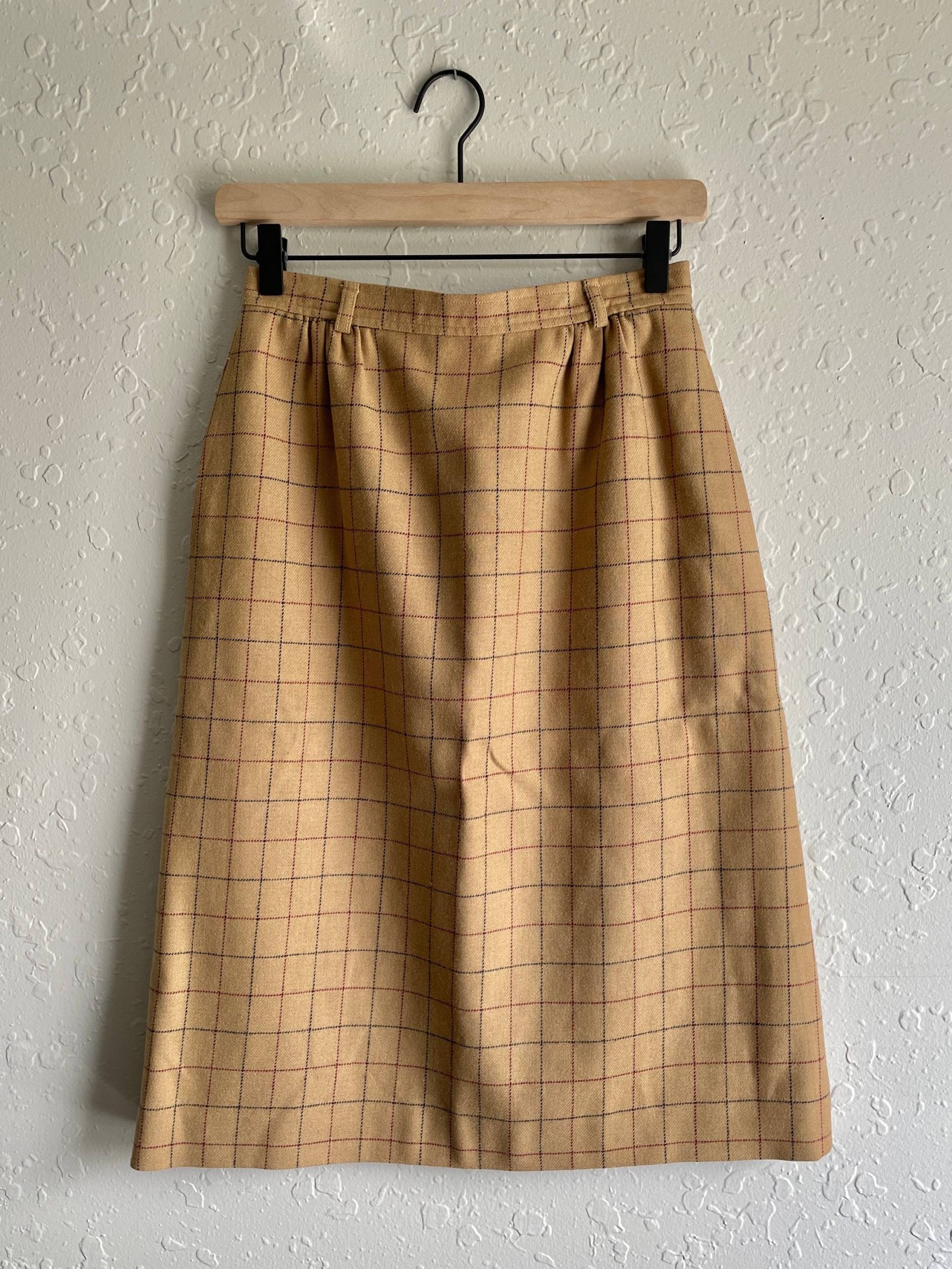 Karierter Knielanger Rock Mit Hoher Taille, Vintage Senfgelb Karierter Knielanger Rock Mit Hoher Taille, Vintage Senfgelb von radroxievintage