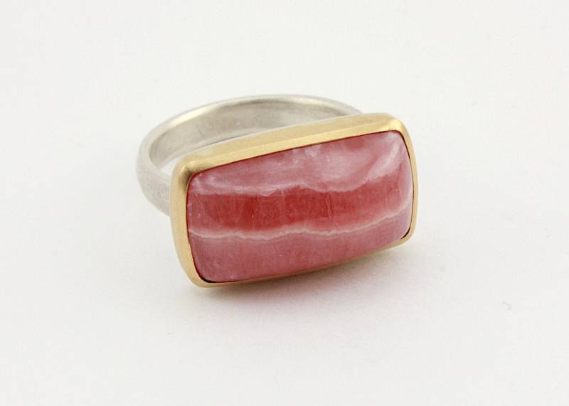 Silberring Mit Rhodochrosit in 750Er Goldfassung von raguska