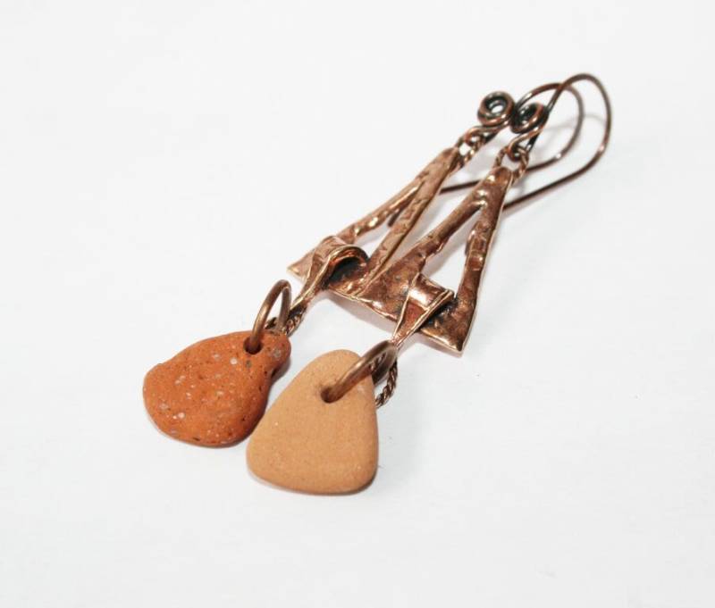 Ohrringe, Ohrschmuck, Ohrhänger, Kupfer Ohrhaken, Handmade, Kupfer Elemente, Antike Steinperlen von raikabeads