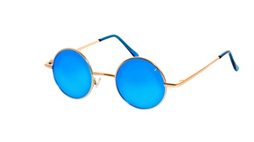 Rainbow Safety Sonnenbrille, polarisiert, rund, für Damen und Herren, Lennon Stil, Retro, Hippie Spiegel 2317F Blue-Mirror von rainbow safety