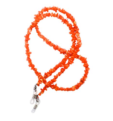 rainbow safety Brillenkette Brillenband Brillenhalter Schlangenkette Natürliche Edelstein Perlen Amazonit Achat Tigerauge Amethyst RC (Coral Orange) von rainbow safety