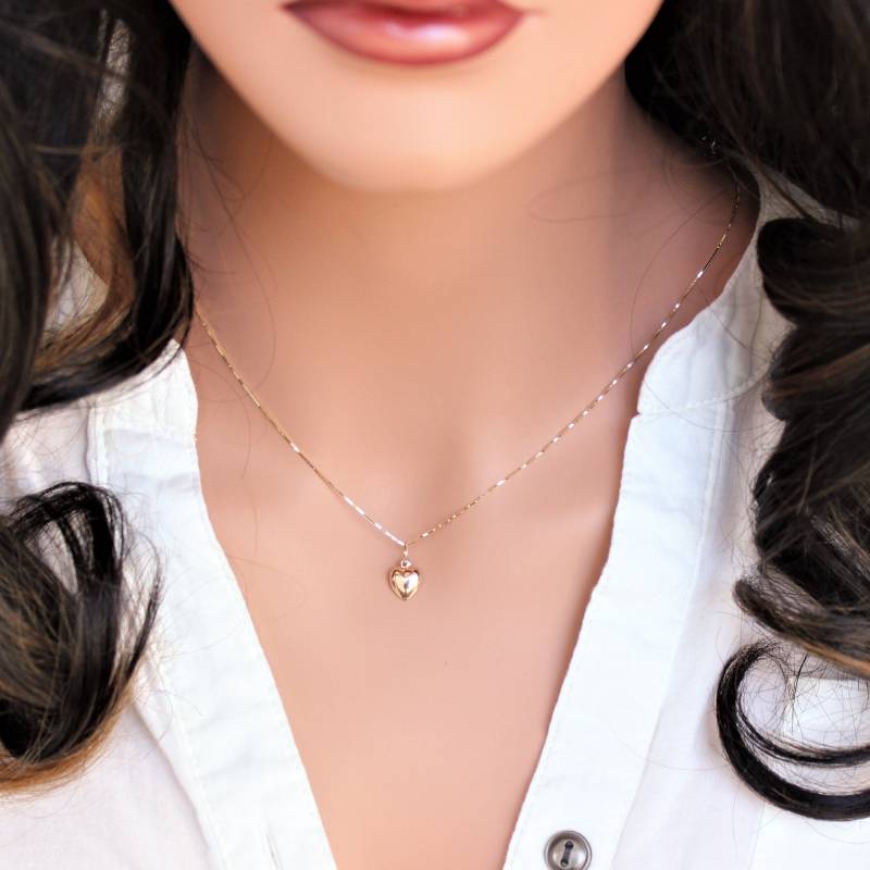 14K Gold Herz Anhänger Halskette - Puffed Charm von rainbowearring1