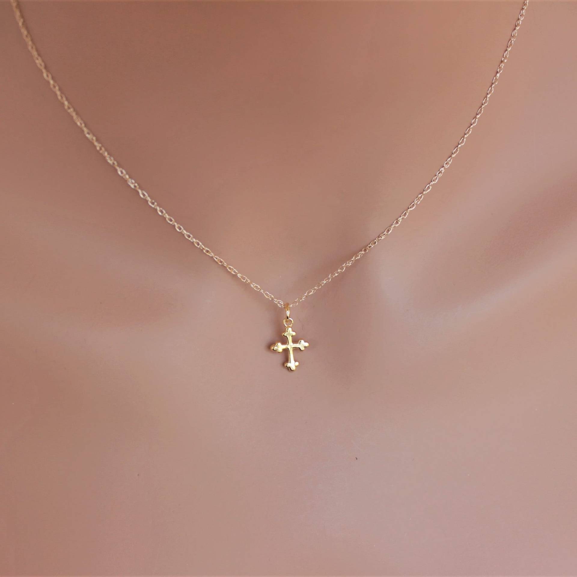 14K Gelbgold Botonnee Kreuz Anhänger Halskette Solid Gold Schmuck von rainbowearring1