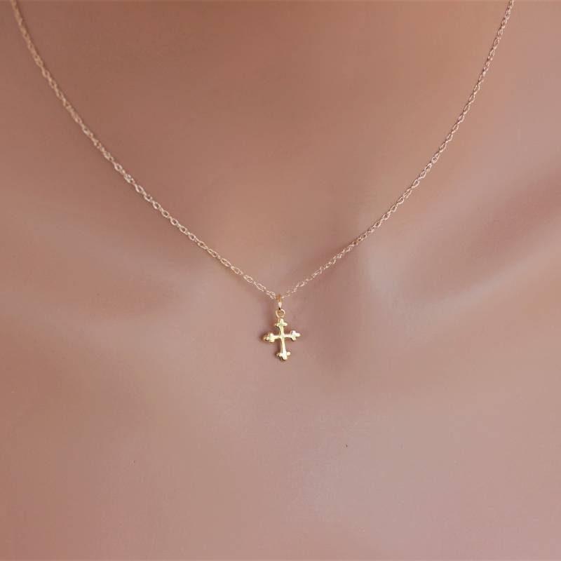 14K Gelbgold Botonnee Kreuz Anhänger Halskette Solid Gold Schmuck von rainbowearring1