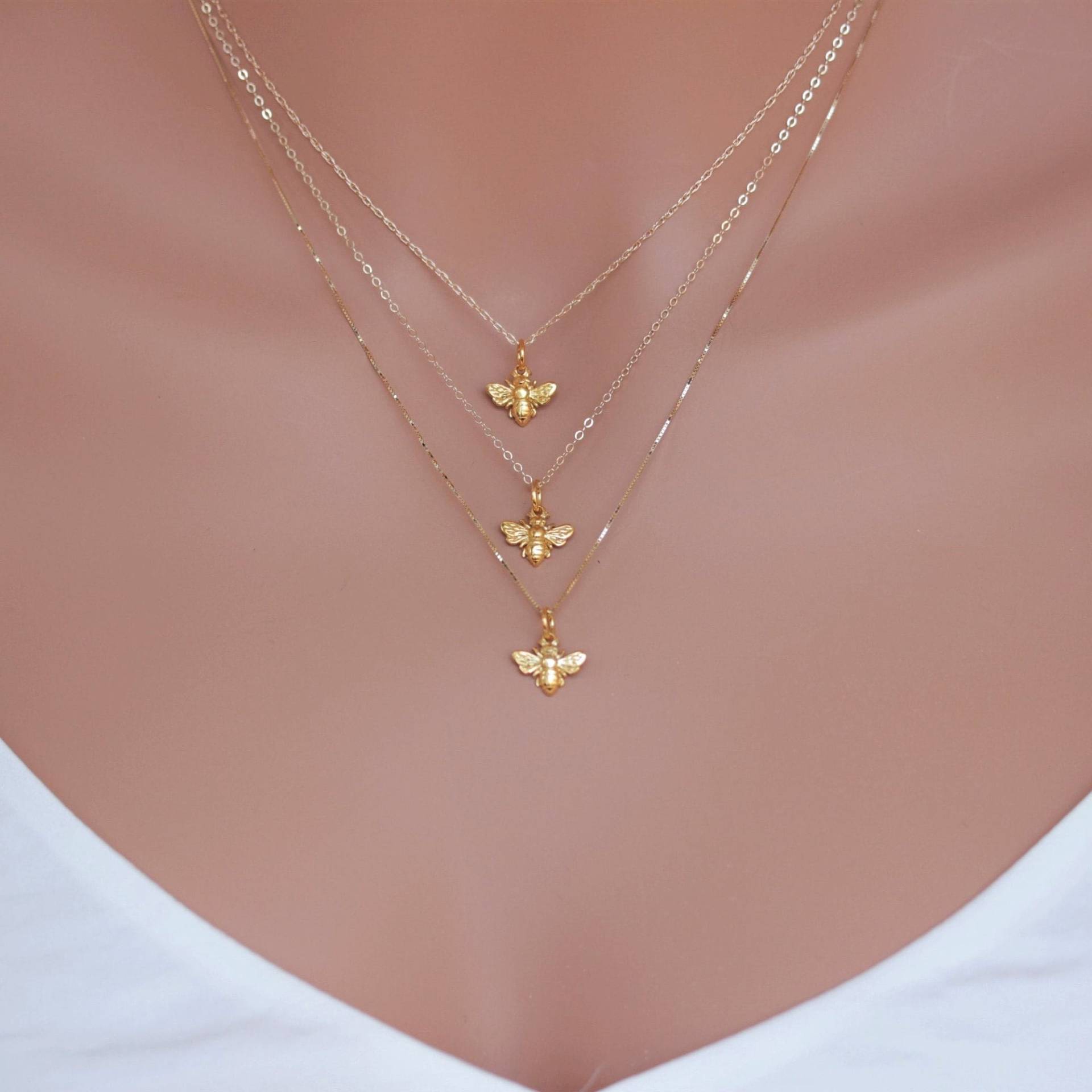 14K Solid Gold Biene Halskette Honigbiene Anhänger, Goldkette von rainbowearring1