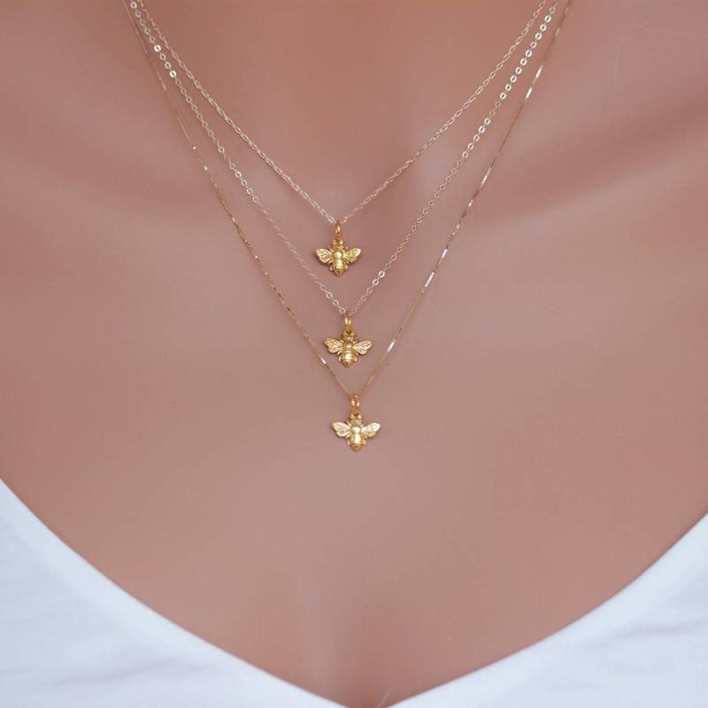 14K Solid Gold Biene Halskette Honigbiene Anhänger, Goldkette von rainbowearring1