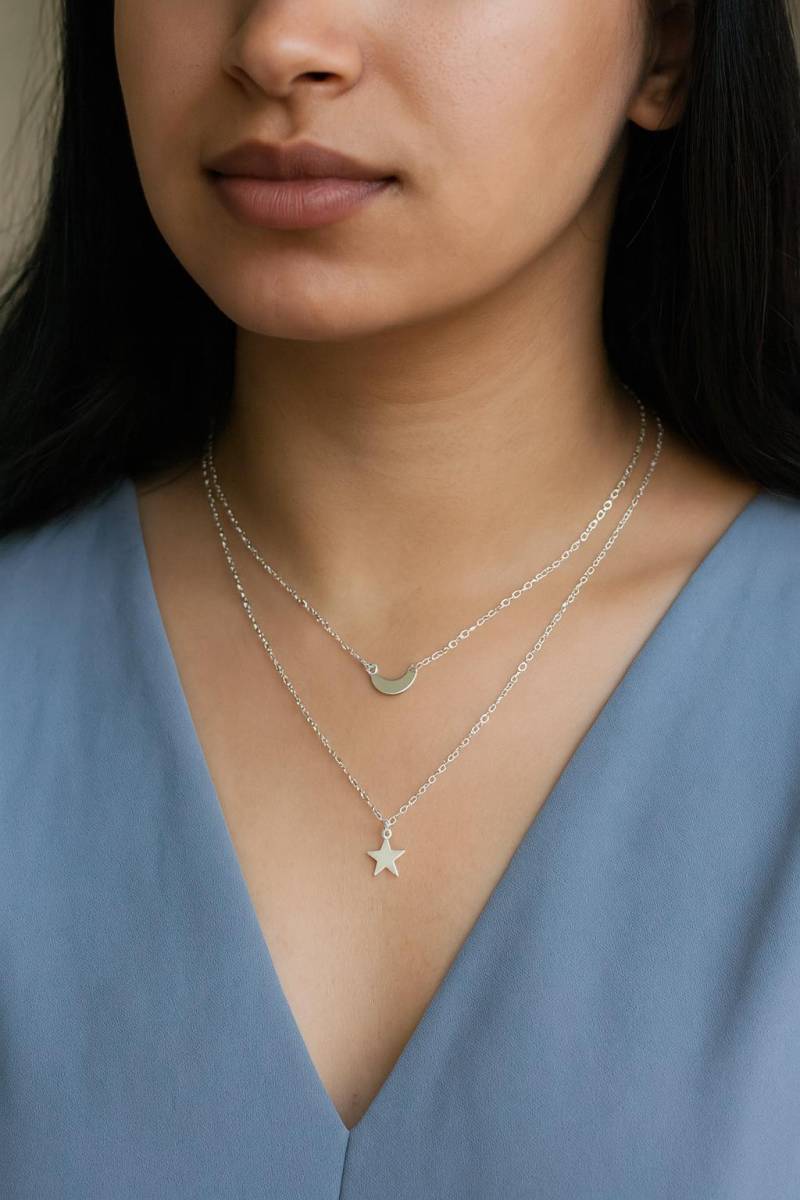 Sterling Silber Mond Und Stern Layered Halskette von rainbowearring1
