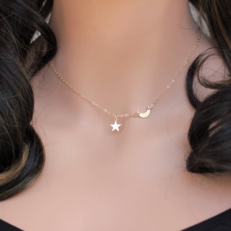 Zierliche Stern Mond Kette Sterling Silber Schmuck von rainbowearring1