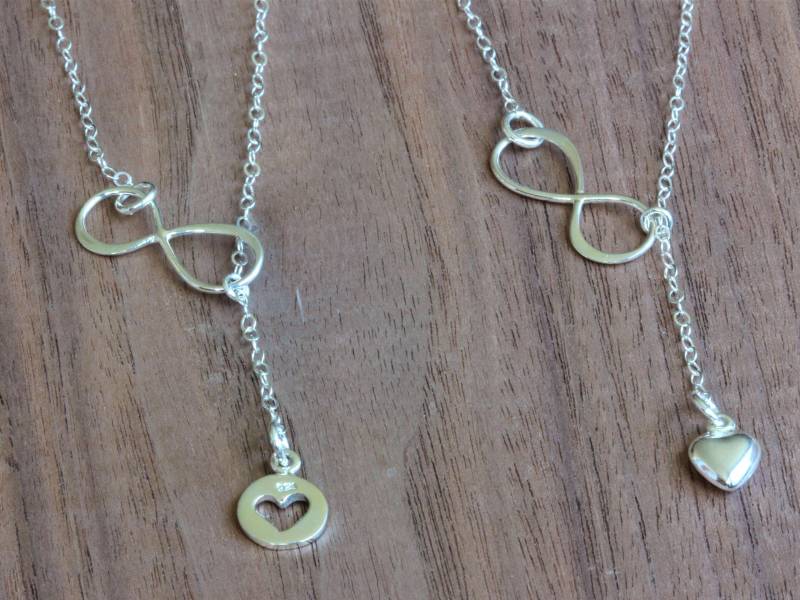 sterling Silber Infinity Herz Halsketten-Set - Geschenk Für Mutter Und Tochter von rainbowearring1
